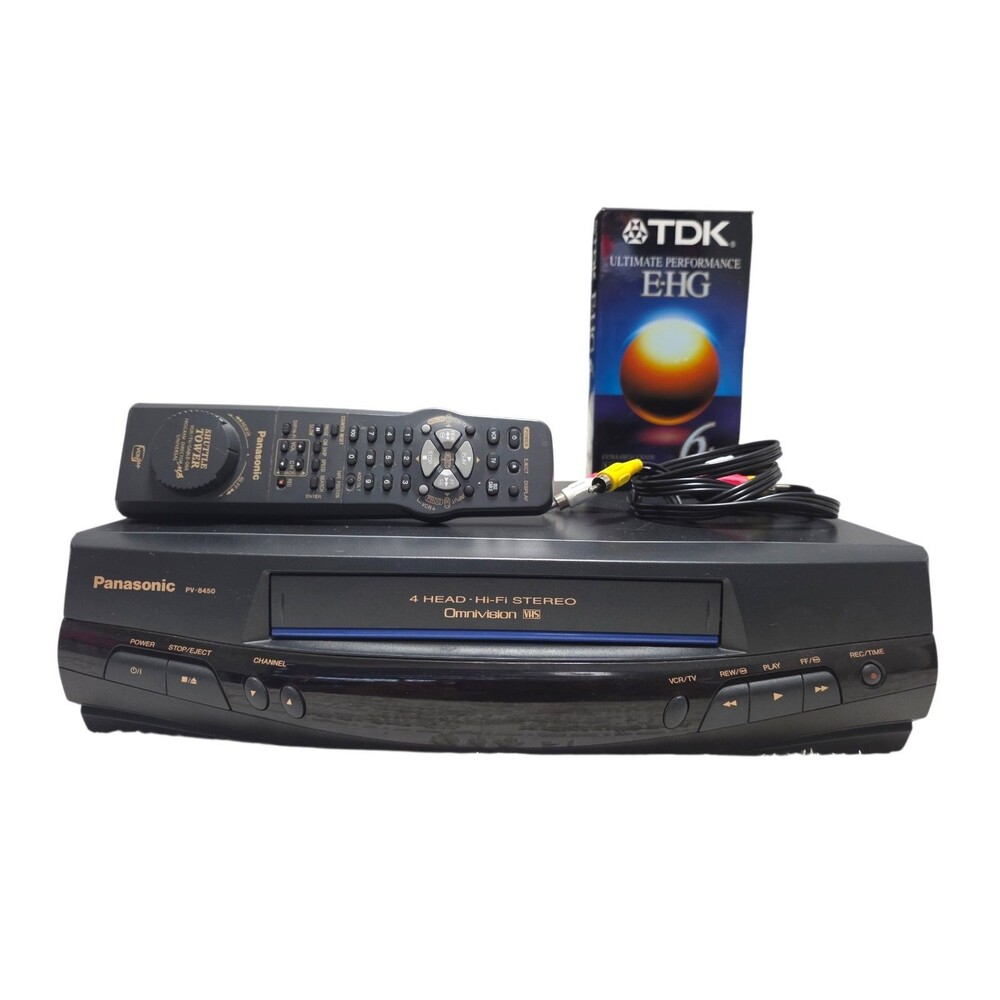 PANASONIC PV-8450 OMNIVISION Blue Line VCR with Remote +New VHS Tape &RCA Cables